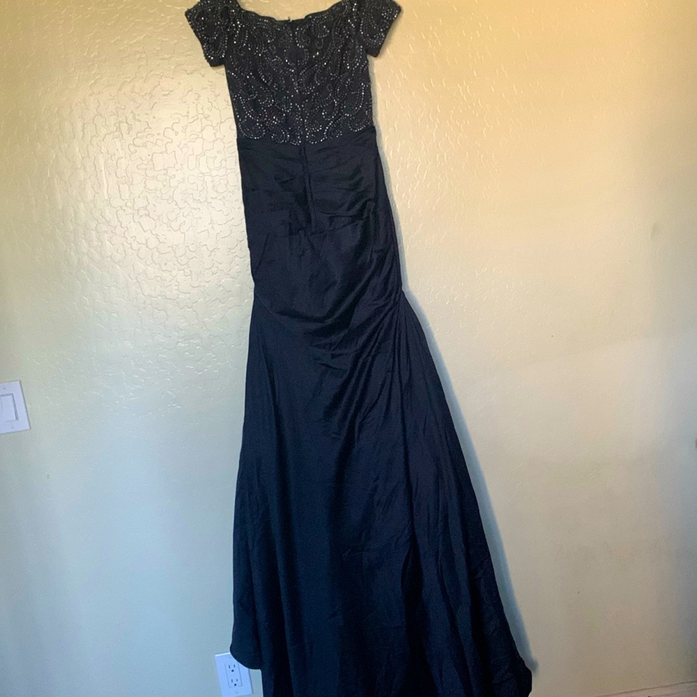 La Femme upper top beaded trumpet navy long gown Nordstrom